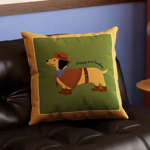 Vintage Dackel Cowboy dekorativer Kissenbezug für Wohnzimmer Sofa Kissen Heimtextil Detailansicht