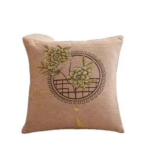 Classical Chinese style peony pattern throw pillow for sofa and living room decor.