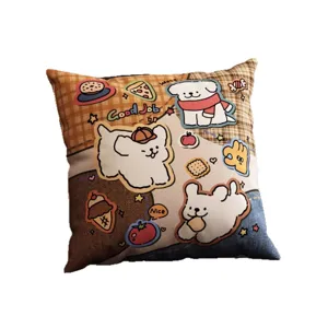 Retro amerikanischer Stil süßer Welpen Kissenbezug, quadratisches Patchwork Design mit Cartoon Hund.