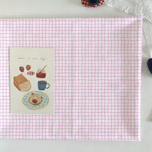 Pink white gingham tablecloth korean style minimalist desk cloth DIY fabric for bedroom decor