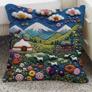 Cojín decorativo 3D con estampado de paisaje colorido, funda suave para sofá o cama.