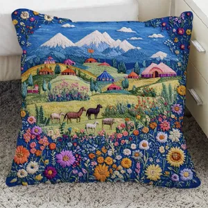 Funda de cojín decorativa cuadrada con estampado de paisaje 3D vibrante para sofá.