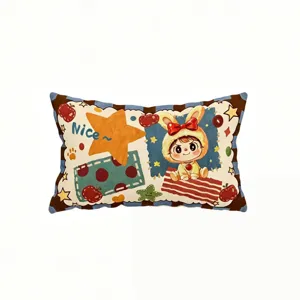 Cute cartoon vintage rectangular throw pillow for sofa office lumbar support cushion.