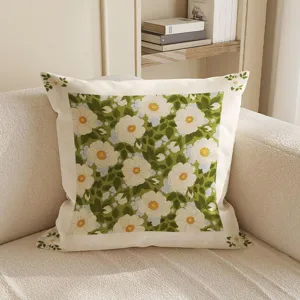 Grünes Kissen mit Blumenmuster für Sofa, dekoratives botanisches Sofakissen gemütlich