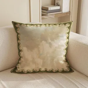 Grünes Zierkissen für Sofa und Bett, Dekokissen mit Wolkenmuster, abziehbarer Bezug.