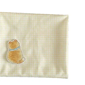 Korean style dairy yellow grid fabric tablecloth DIY manual cute cat pattern home decor material