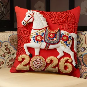 Red festive horse year embroidered throw pillow for living room sofa soft cushion decoration