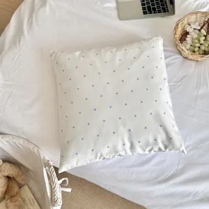 Korean style cute blue dot square pillow cover for sofa bedroom aesthetic home decor cushion.