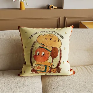 Cute cartoon character print throw pillow for sofa and office chair, soft cushion.