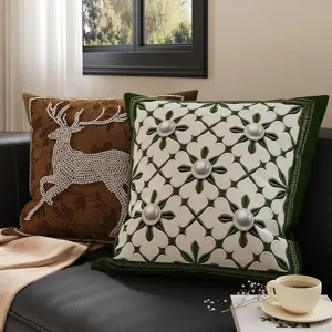 Retro Maillard style decorative throw pillow cover, elegant vintage sofa cushion for bedroom bed.