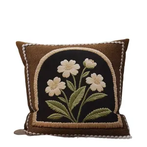 Vintage Maillard style embroidered throw pillow, elegant floral pattern for sofa bed decor.