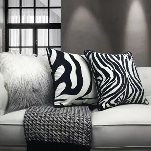 Modern black and white zebra print throw pillow cover for living room sofa home decor