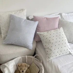 Korean style fresh throw pillow cover soft striped and polka dot sofa cushion home decor