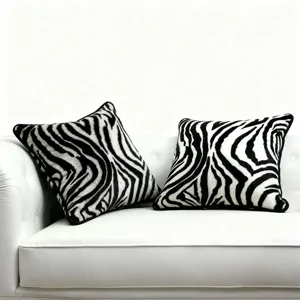 Modern black and white zebra pattern throw pillow cover for living room sofa decoration.