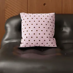 Retro pink polka dot square throw pillow cover for living room sofa bedroom bedside and office chair.