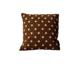 Vintage brown and pink polka dot square throw pillow cover for sofa bedroom decor