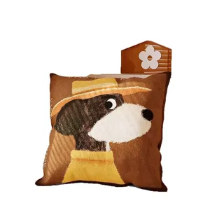 Vintage Cartoon Hunde Kissen, braunes weiches Plüsch Sofa Kissen für Wohnzimmer Schlafzimmer Dekoration.