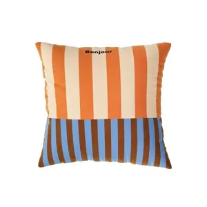 Retro striped throw pillow cover detail, square cushion case with contrast color design.