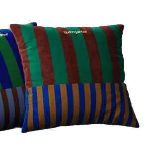 Retro striped velvet throw pillow cover, square decorative cushion case with letters.