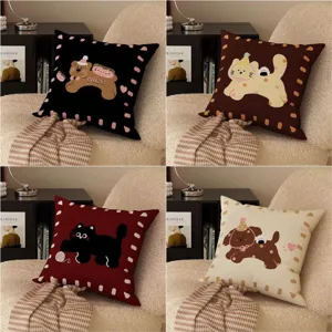 Cute Cartoon Animal Throw Pillow Cushion Cover Plush Fabric Maillard Style Decorative Pillow For Sofa Bed Room