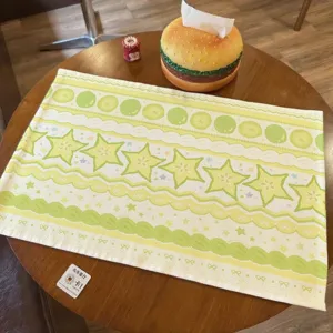 Korean style cotton linen desk mat table cover with cute fruit and star pattern for bedroom decor.