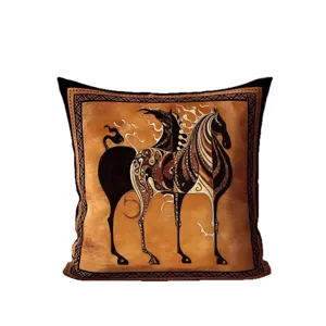 French retro luxury throw pillow cover with artistic vintage horse pattern for sofa home decor