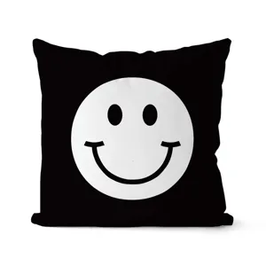 Fodera per cuscino nera e bianca con viso sorridente, cuscino decorativo morbido per divano.