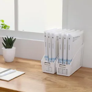 Weißer Kunststoff Desktop Aktenordner Aufbewahrungsbox, Gitterdesign für Büro und Arbeitszimmer.