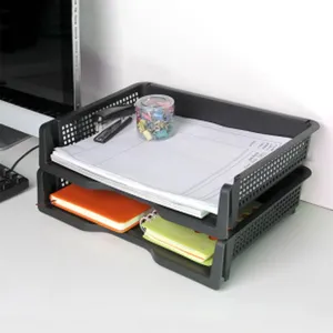 Doppelstockige Kunststoff Schreibtisch Ablage Dokumenten Organizer Büro Aufbewahrung Box