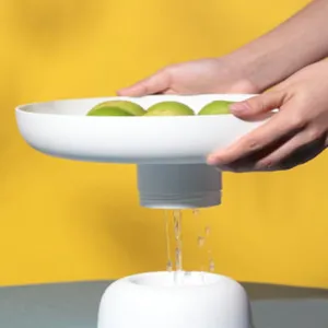 Detailaufnahme der modernen Kunststoff-Abtropfschale mit Wasserfilterung in die Basis.