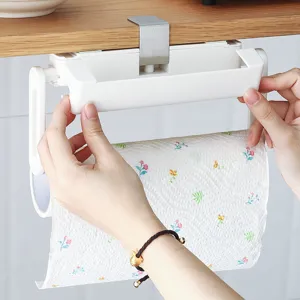 Japanese-style retractable paper towel holder mounted under kitchen cabinet shelf