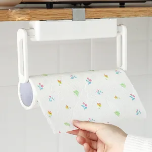 Adjustable under cabinet hanging paper towel holder for kitchen organization no drill