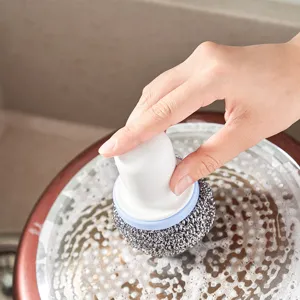 Keuken Roestvrijstalen Draad Schoonmaakbal Met PP Handvat Multifunctionele Pan Panborstel Huishoudelijke Schoonmaaktool