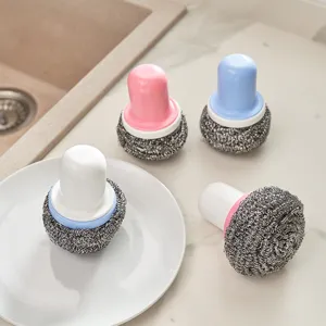 Set van vier rvs reinigingsballen met ergonomische handgrepen voor het reinigen van potten en pannen