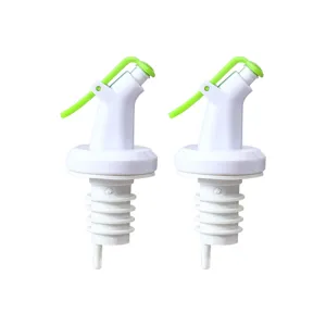 Set di 2 beccucci versatori per olio in plastica bianca con tappi verdi per bottiglie