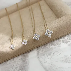 Japanese Style 925 Sterling Silver Gold Plated Moissanite Clover Necklace Minimalist Clavicle Chain Jewelry For Women Gift