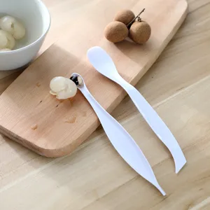 White plastic longan peeler and pitter tool set of 2 for household kitchen fruit peeling