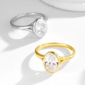 Minimalistisch 925 Silber Strass Geometrisch Bandring Elegant Echtgold Vergoldet Zargenfassung Damen All-Match Versprechen Fingerring