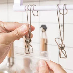 Japanese Style Stainless Steel Clips With Hooks Windproof Hanging Laundry Pins For Kitchen Bathroom Clothes Drying Storage Clamps