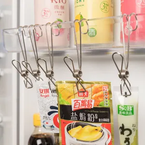 Durable stainless steel hanging hooks with clips for kitchen refrigerator storage