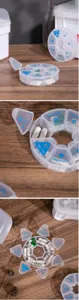 Detailed view of round 7-day pill organizer showing separate compartments and lids