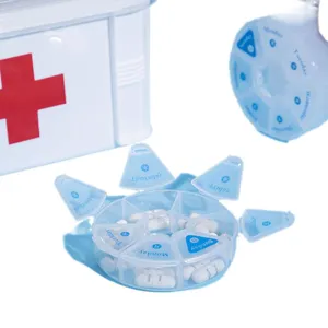 Round 7-compartment weekly pill box medicine organizer for elderly and travel use