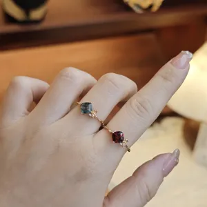 Natural moss agate and red gemstone rings in S925 sterling silver with ribbon detail