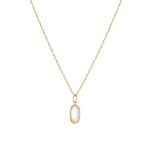 Elegant S925 silver gold-plated necklace with oval prehnite pendant in minimalist style