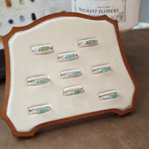 Details of S925 silver gold-plated rings with turquoise and quartz double stones
