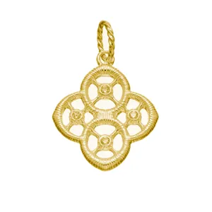 Élégant pendentif fenêtre à quatre feuilles en dentelle rétro en argent S925 plaqué or