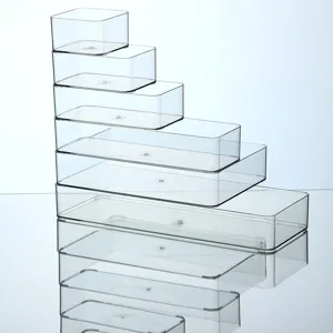 Transparente PET Aufbewahrungsbox Stapelbarer Desktop Organizer Klare Kosmetik Karten Abzeichen Display Vitrine Behälter