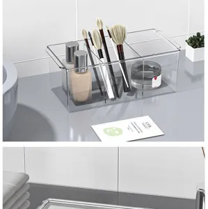 Organiseur en PET transparent à 3 compartiments pour le maquillage et les soins de la peau