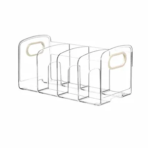 Clear thickened acrylic desktop book organizer with 4 compartments