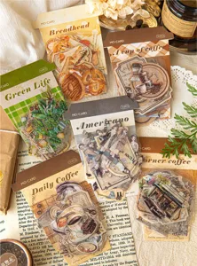 Vintage coffee theme PET sticker packs, perfect for journaling, scrapbooking, and DIY crafts.